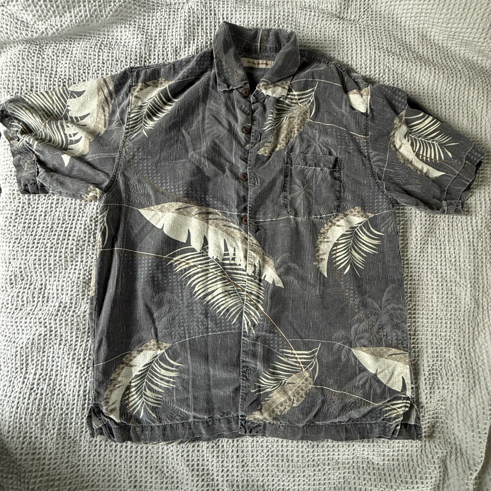 Tommy Bahama Charcoal Tropical Leaf Shirt